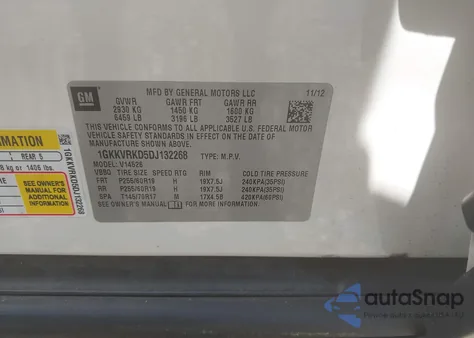 2013 GMC Acadia Slt-1 z USA, uszkodzony, nr VIN 1GKKVRKD5DJ132268